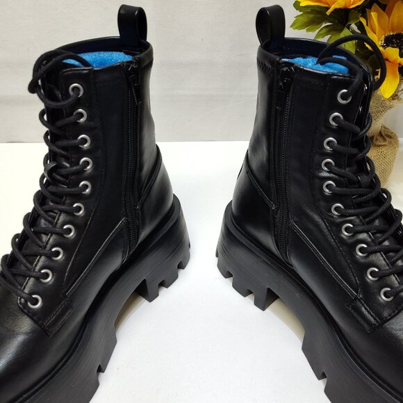 Steve Madden Maddox Platform Block Moto Combat Boot Size 8M Lace-Up Side Zipper - Picture 4 of 8